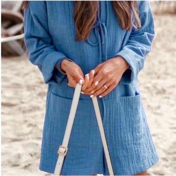 NWT Zara Romper Shorts Textured Cotton Jumpsuit Beach Coverup Size Medium NEW - Picture 4 of 16